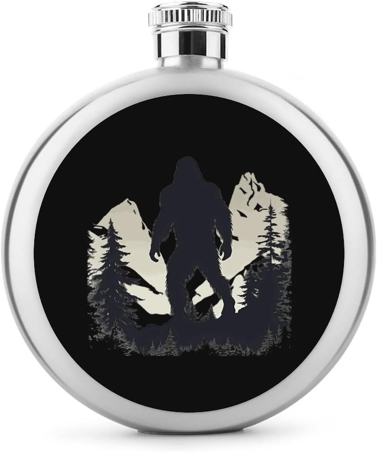 Bigfoot Mountain Round Wine Flask 5 Oz Mini Portable Stainless Steel Drinking Flasks for Men Women Travel Home Office