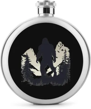 Bigfoot Mountain Round Wine Flask 5 Oz Mini Portable Stainless Steel Drinking Flasks for Men Women Travel Home Office