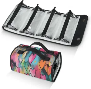 Black Border Romance Toiletry Bag Water Proof Travel Makeup Case Large Capacity 4 in 1 Foldable Cosmetics Storage for Women Men Removable Zipper Clear PVC Pockets