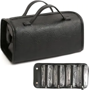 Black Hanging Toiletry Bag for Women 4 in 1 Roll Up Travel Makeup Bag Organizer Large Capacity Cosmetic Bag for Women with 4 Clear Detachable Pouches