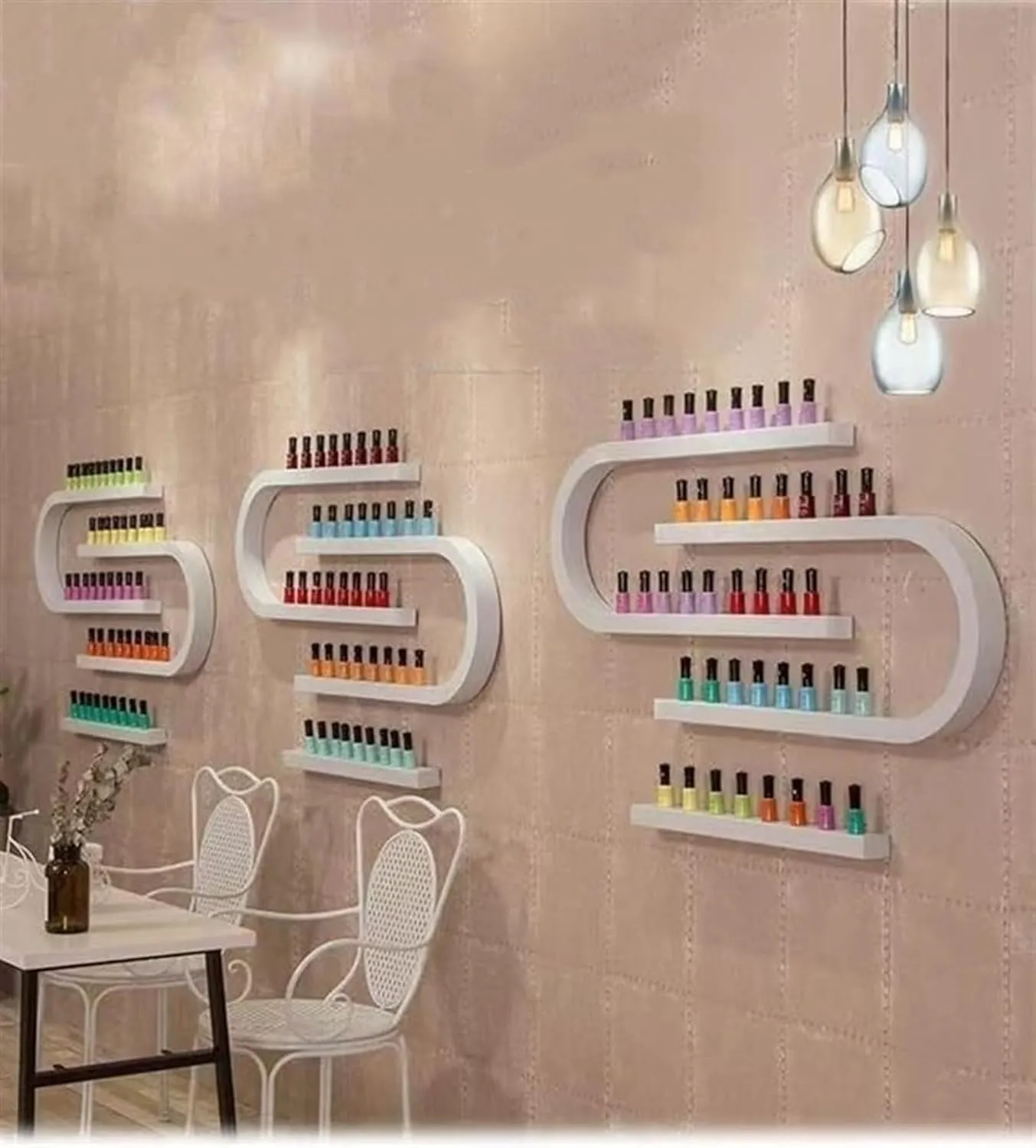 Black,8 Pieces,Nail Polish Shelf for Wall, Metal Wall Mounted Nail Polish Storage Racks, U-Shaped Essential Oil Perfume Storage Rack, Hanging Salon/Beauty/Organizer Holder