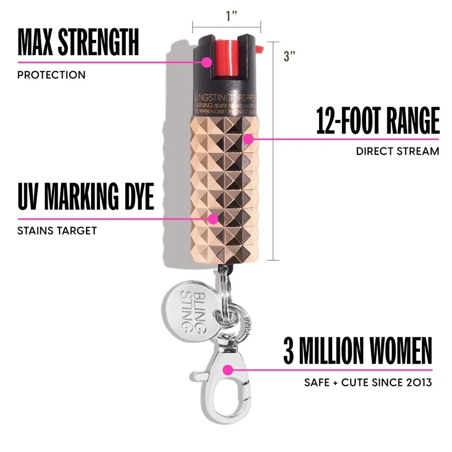 Bling Sting Metallic Studded Pepper Spray Rose Gold