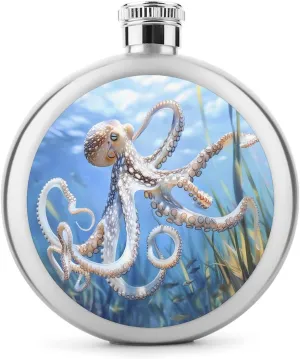 Blue Octopus Ocean Octopus Hip Flask 5 Oz Leak-proof Liquor Flask Stainless Steel Wine Bottle for Wedding Party Gifts