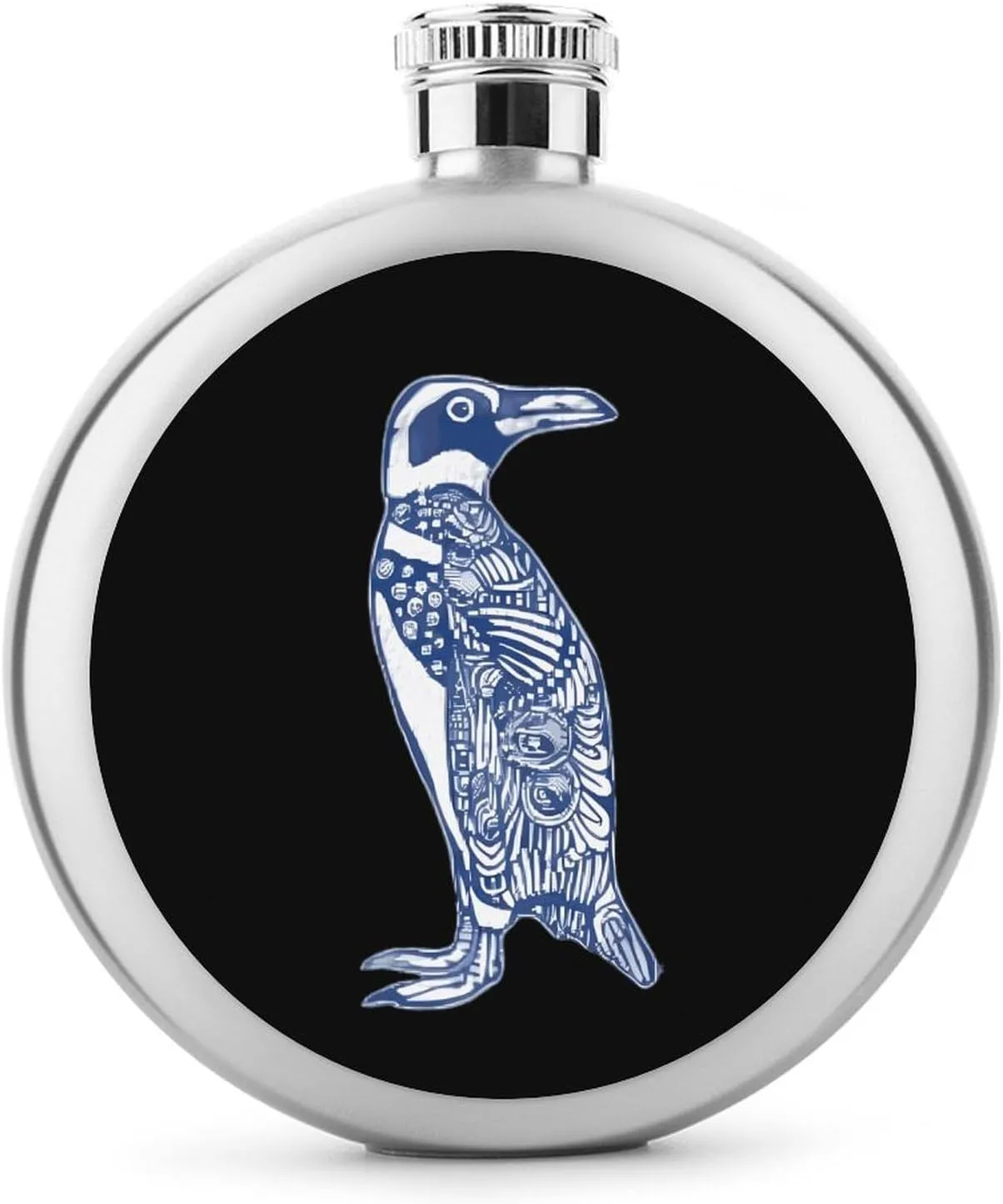 Blue Penguin Round Wine Flask 5 Oz Mini Portable Stainless Steel Drinking Flasks for Men Women Travel Home Office