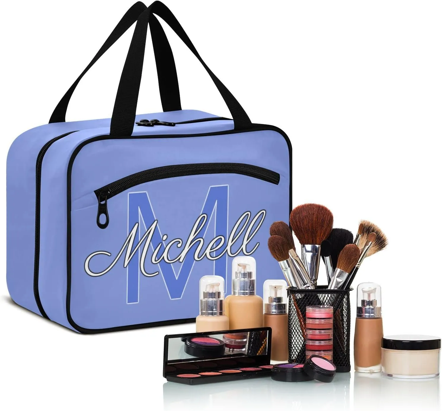 Blue-purple Personalized Hanging Travel Toiletry Bag for Women Men Custom Makeup Organizer with bottles & hanging hook Bathroom Shower Bag for Toiletries Traveling Bathroom Outdoors Hotel