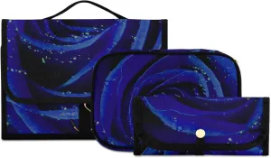 Blue Rose with Water Drops Texture 3 PCs Set Toiletry bags, 1 Women's Travel Cosmetic Bag, 1 Hanging Toiletry Wash Bag, 1 Brush Case, Portable Makeup Storage Case
