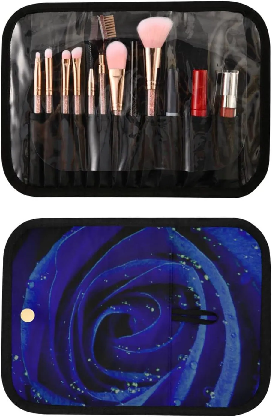 Blue Rose with Water Drops Texture 3 PCs Set Toiletry bags, 1 Women's Travel Cosmetic Bag, 1 Hanging Toiletry Wash Bag, 1 Brush Case, Portable Makeup Storage Case
