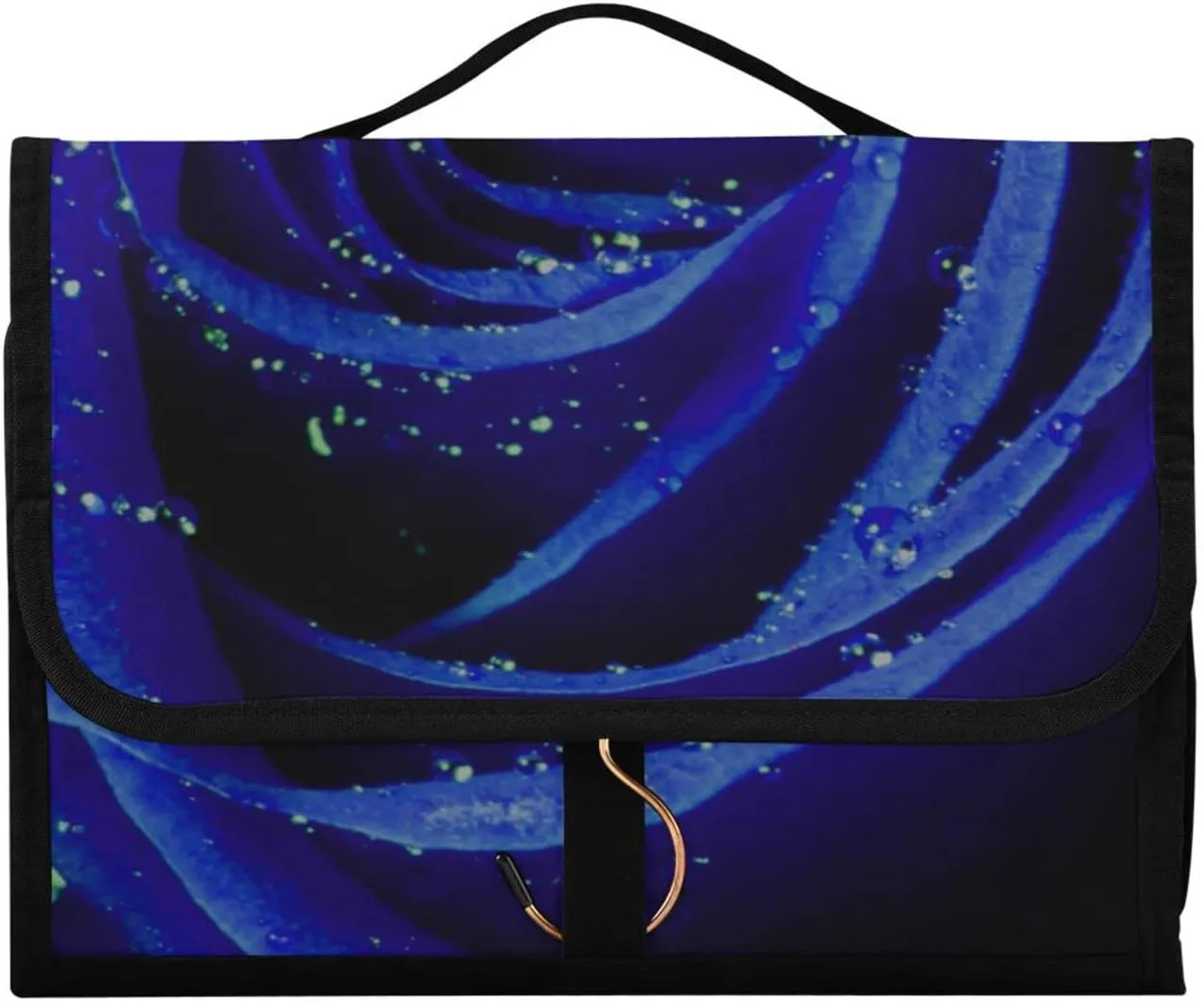 Blue Rose with Water Drops Texture 3 PCs Set Toiletry bags, 1 Women's Travel Cosmetic Bag, 1 Hanging Toiletry Wash Bag, 1 Brush Case, Portable Makeup Storage Case