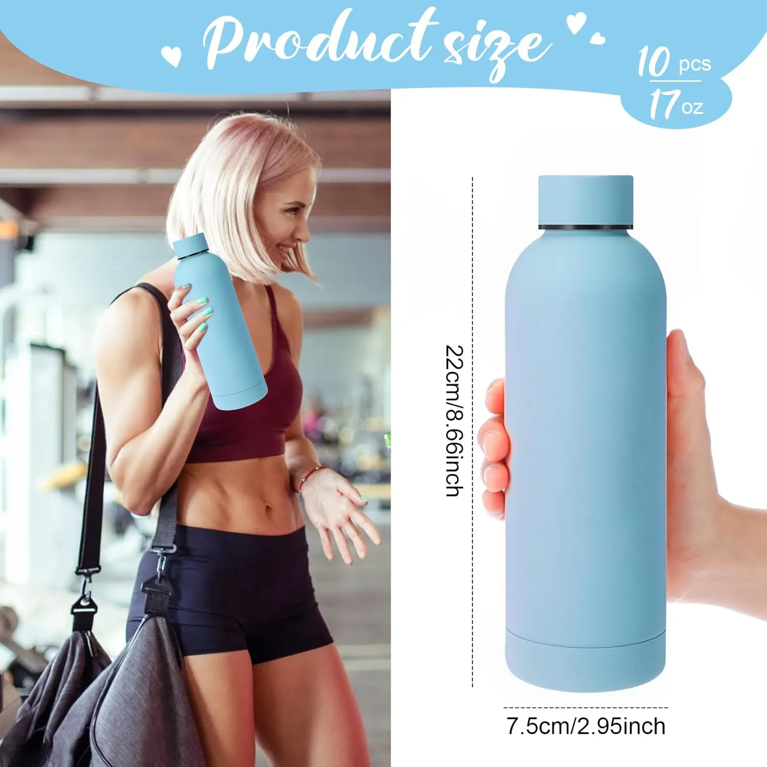Bokon 10 Pcs Stainless Steel Water Bottle Bulk Double Layer Vacuum 17 oz Small Mouth Sport Insulated Metal Graduation Teacher CNA Gift Reusable Flask Leakproof Lid for Cyclist Runner
