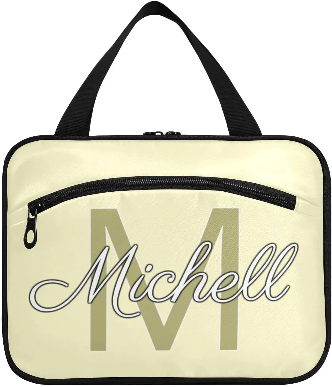 Bright Beige Personalized Hanging Travel Toiletry Bag for Women Men Custom Makeup Organizer with bottles & hanging hook Bathroom Shower Bag for Toiletries Bathroom Outdoors Hotel Traveling