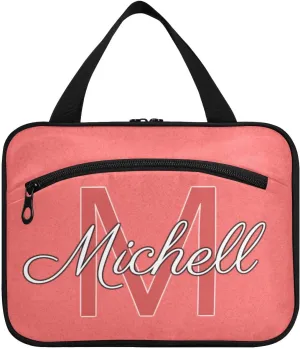 Bright Pink Personalized Hanging Travel Toiletry Bag for Women Men Custom Makeup Organizer with bottles & hanging hook Cosmetic Bag for Traveling Bathroom Outdoors Hotel Toiletries