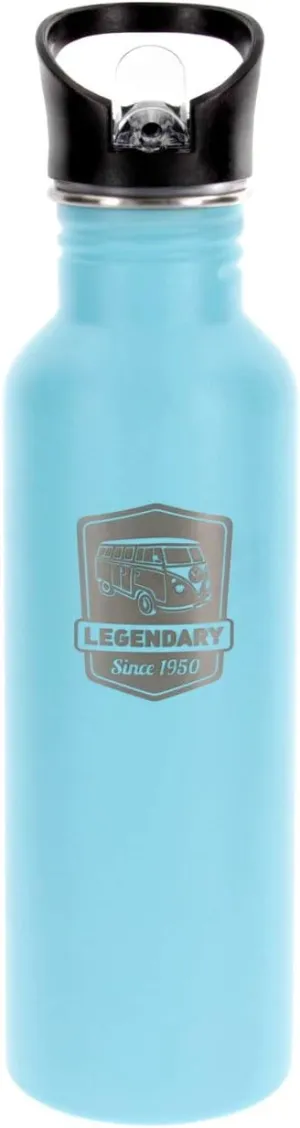 BRISA VW Collection - Volkswagen Samba Bus T1 Camper Van Stainless Steel Drinking Bottle (25 fl.oz./750ml/Vintage Logo/Turquoise)