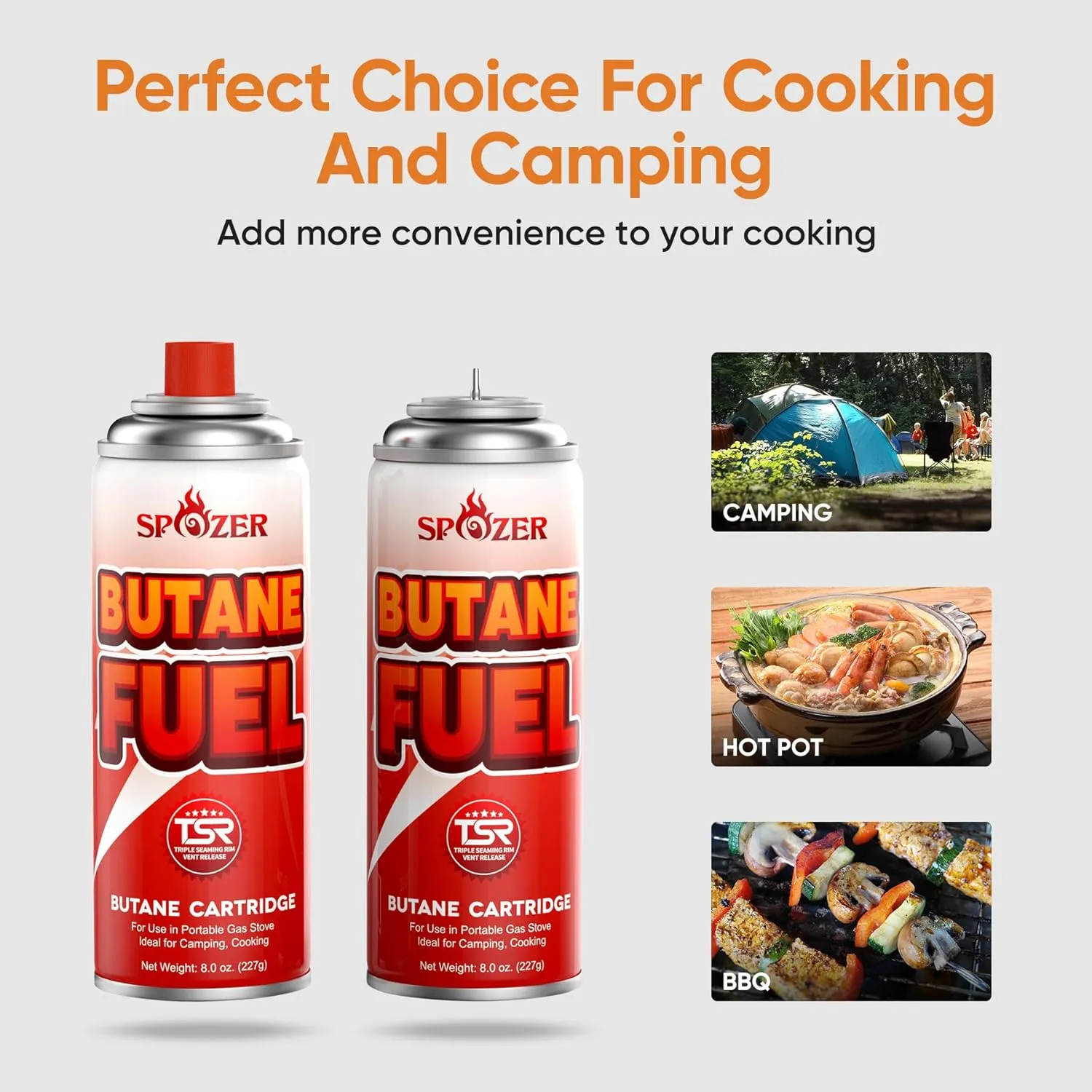 Butane Fuel Canister, 8oz Butane Canister, 227g Butane Gas For Camping Stoves And Torch Heads， Explosion Proof TSR Safety Release System, 12Pcs