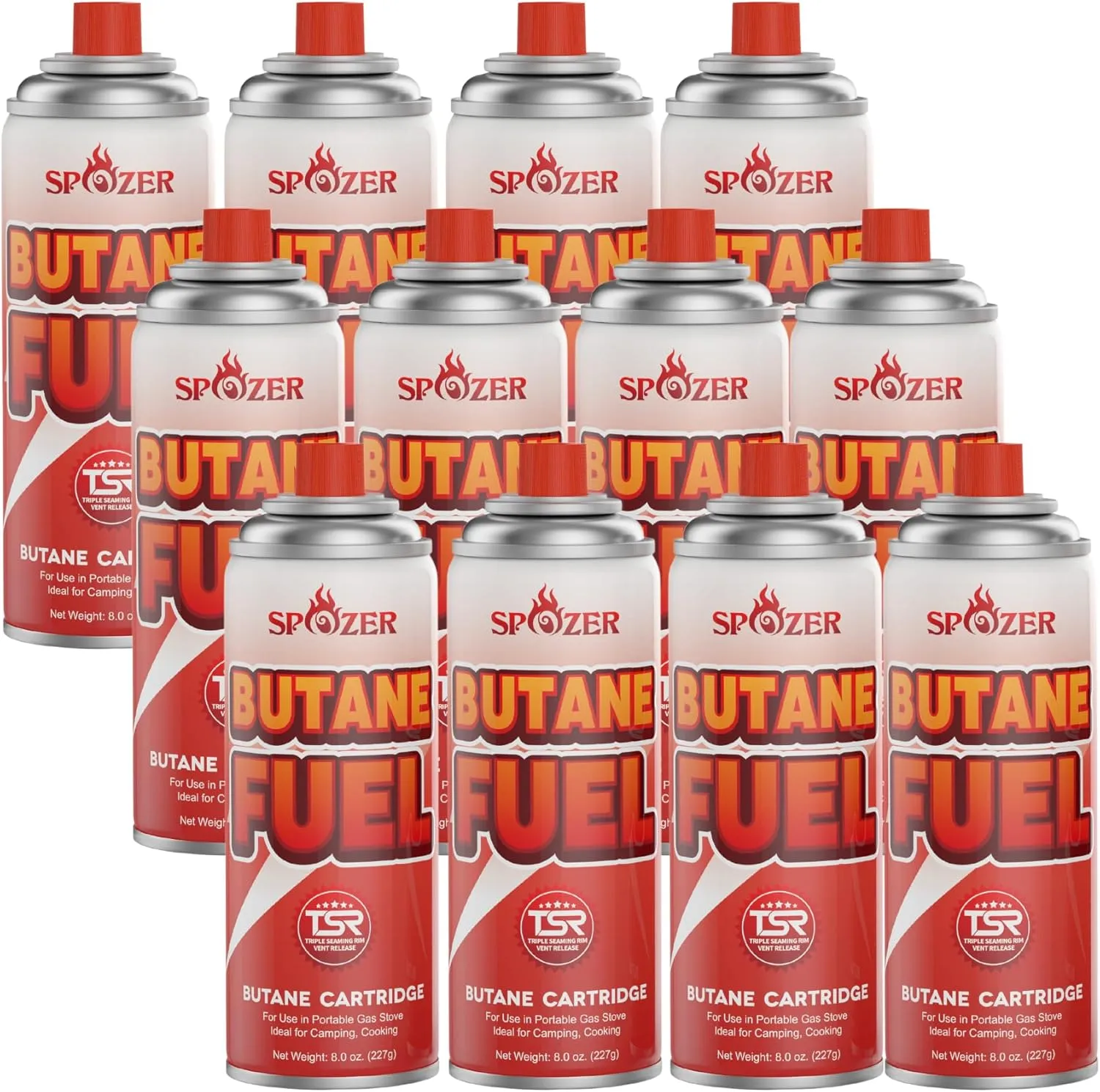 Butane Fuel Canister, 8oz Butane Canister, 227g Butane Gas For Camping Stoves And Torch Heads， Explosion Proof TSR Safety Release System, 12Pcs