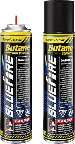 Butane Refill 10.56 fl oz Butane Fuel Refill Butane Canister for Torch Lighter Fluid Refill Canister Butane Torch Kitchen Blow Torch 300ml Camping Gas Canister with 5 Different Nozzle Adapters(2 cans)