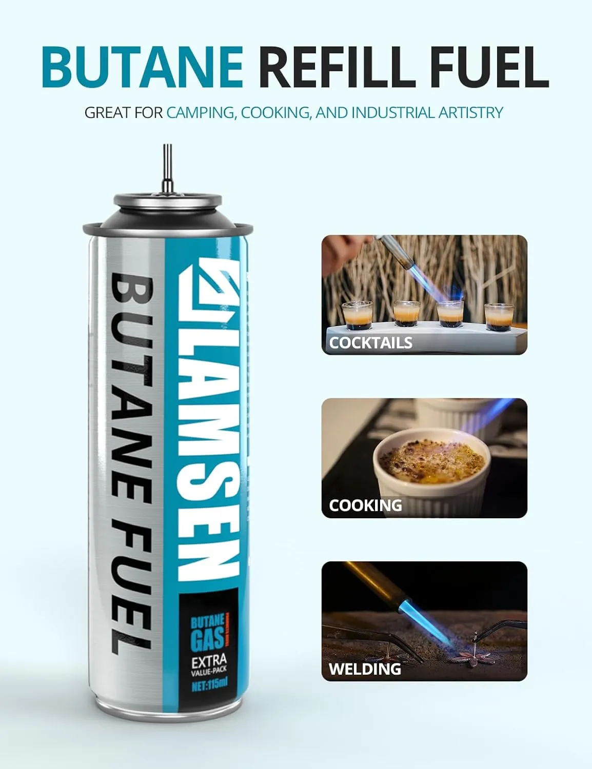 Butane Refill - 115ml, Butane Fuel for Torch Lighter, Butane Canister for Torch Lighter, Butane Fuel Gas for Cooking, Camping and Welding,2 Can