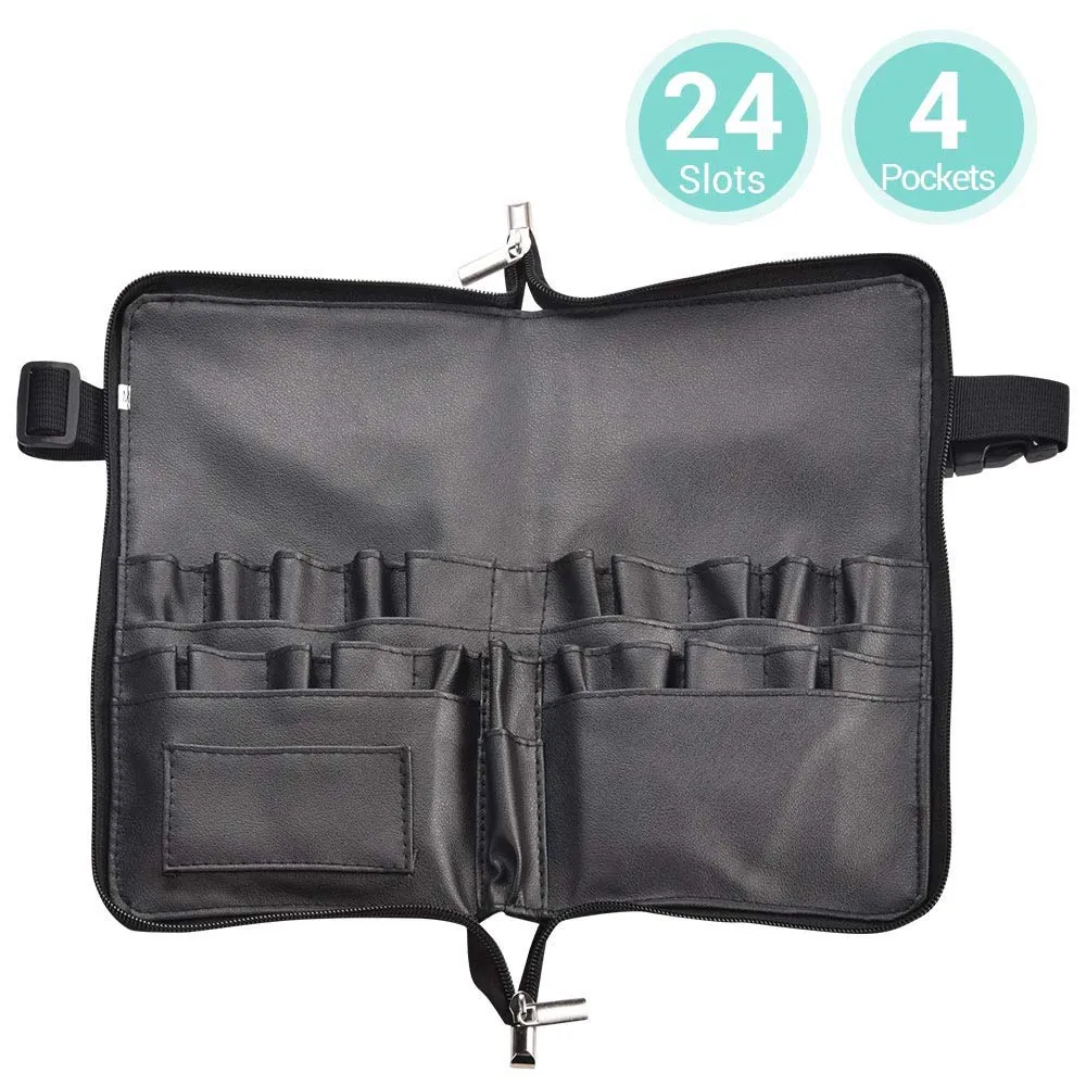 BYOOTIQUE 2in1 Multi Brush Holder Waist Zipper Bag Professional Portable Foldable Cosmetic Makeup Pouch with Belt Strap Artist Storage Organizer