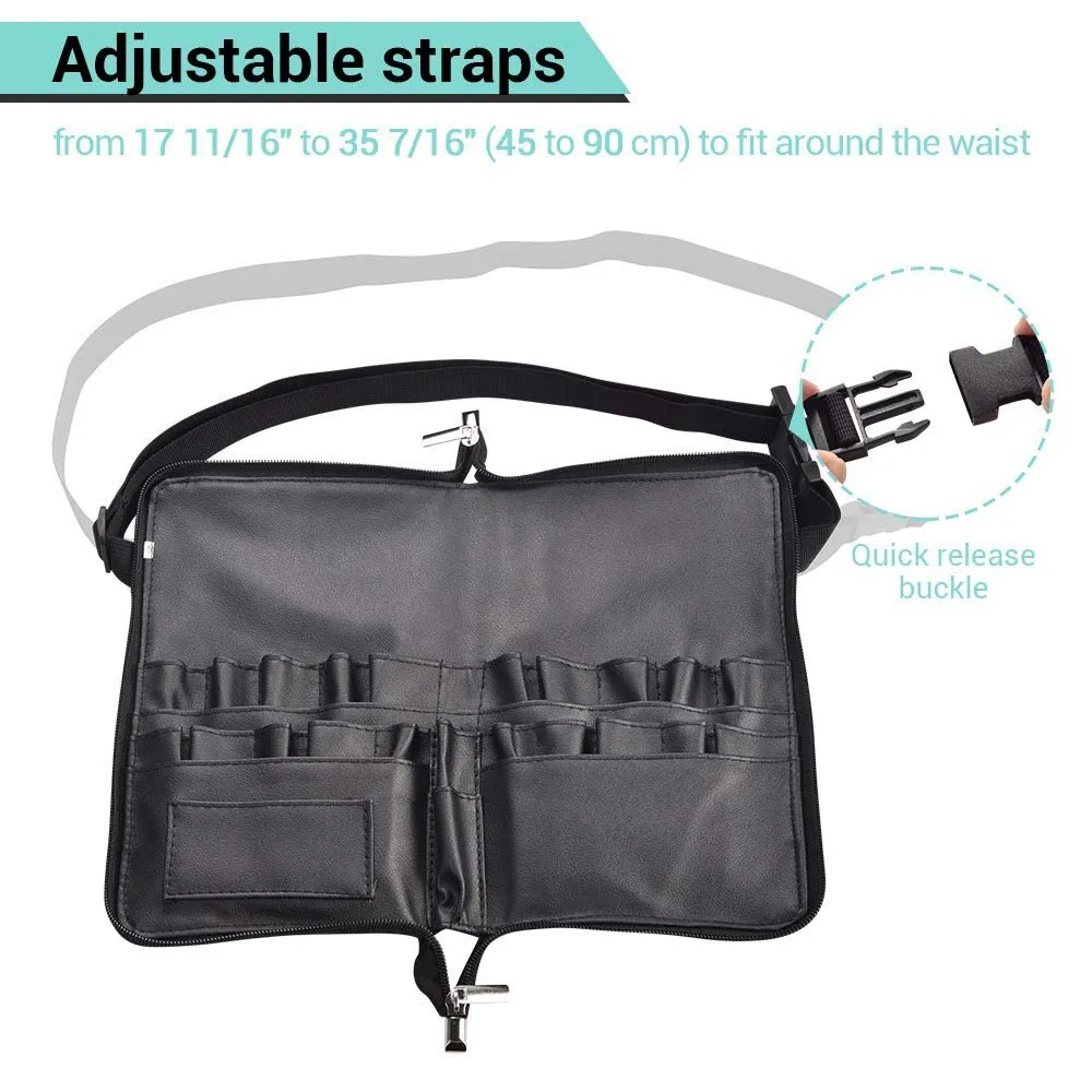 BYOOTIQUE 2in1 Multi Brush Holder Waist Zipper Bag Professional Portable Foldable Cosmetic Makeup Pouch with Belt Strap Artist Storage Organizer