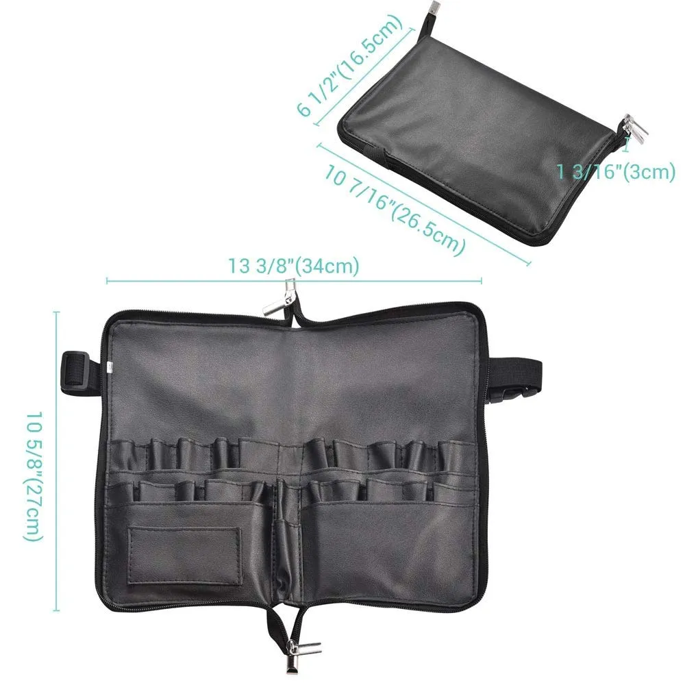 BYOOTIQUE 2in1 Multi Brush Holder Waist Zipper Bag Professional Portable Foldable Cosmetic Makeup Pouch with Belt Strap Artist Storage Organizer
