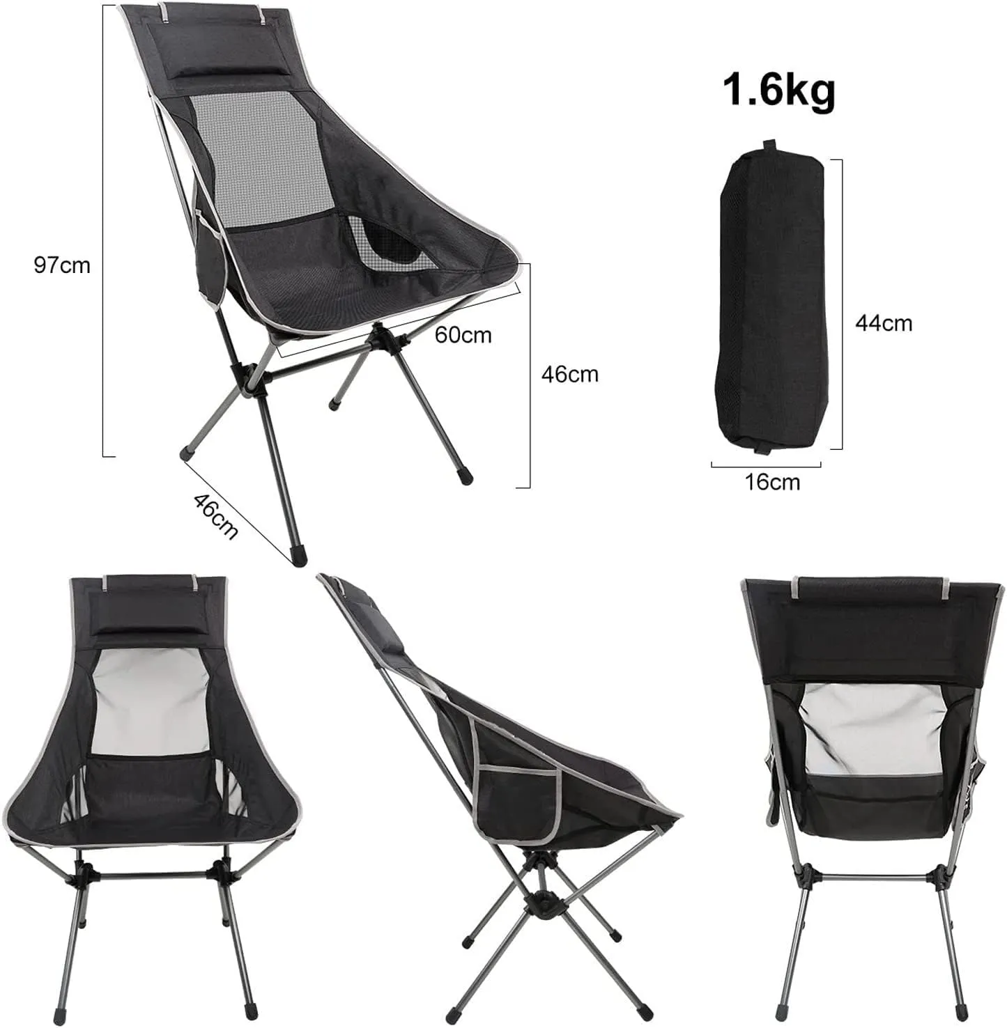 Camping Chair Camp Chair Outdoor High Back Camping Chair Portable Folding Seat with Mesh Backrest Camping Fishing Stool with Quilted Pillow s Outdoor Fishing Chair