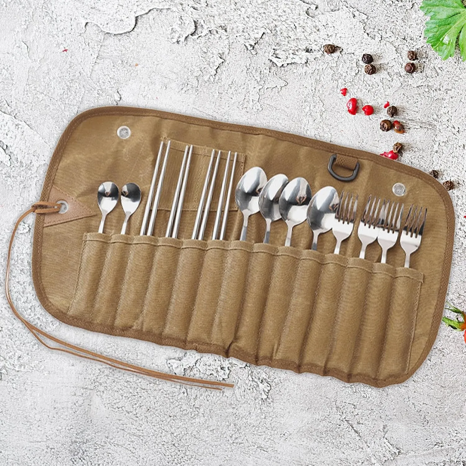 Camping Utensil Bag for Outdoor Tableware Storage and Cutlery Organization