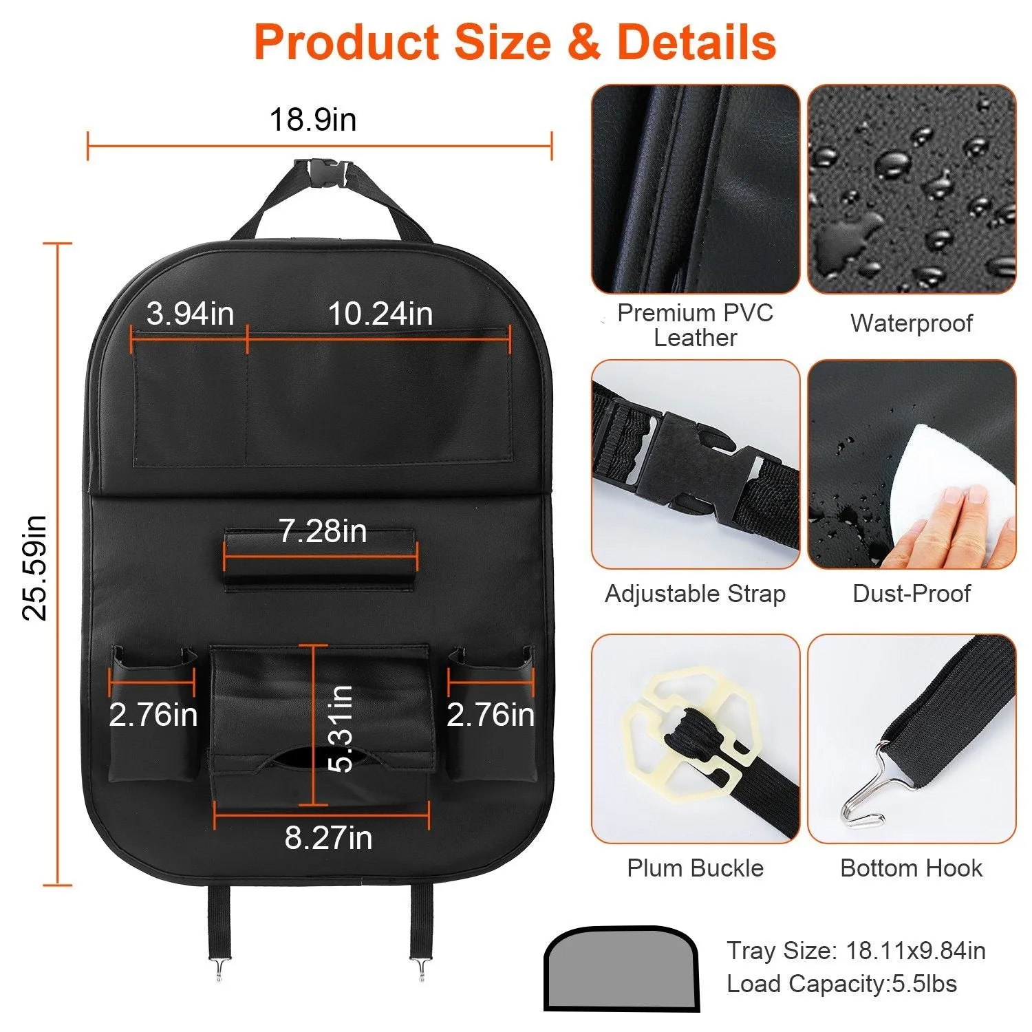 Car Back Seat Organizer with Foldable Table Tray 8 Pockets
