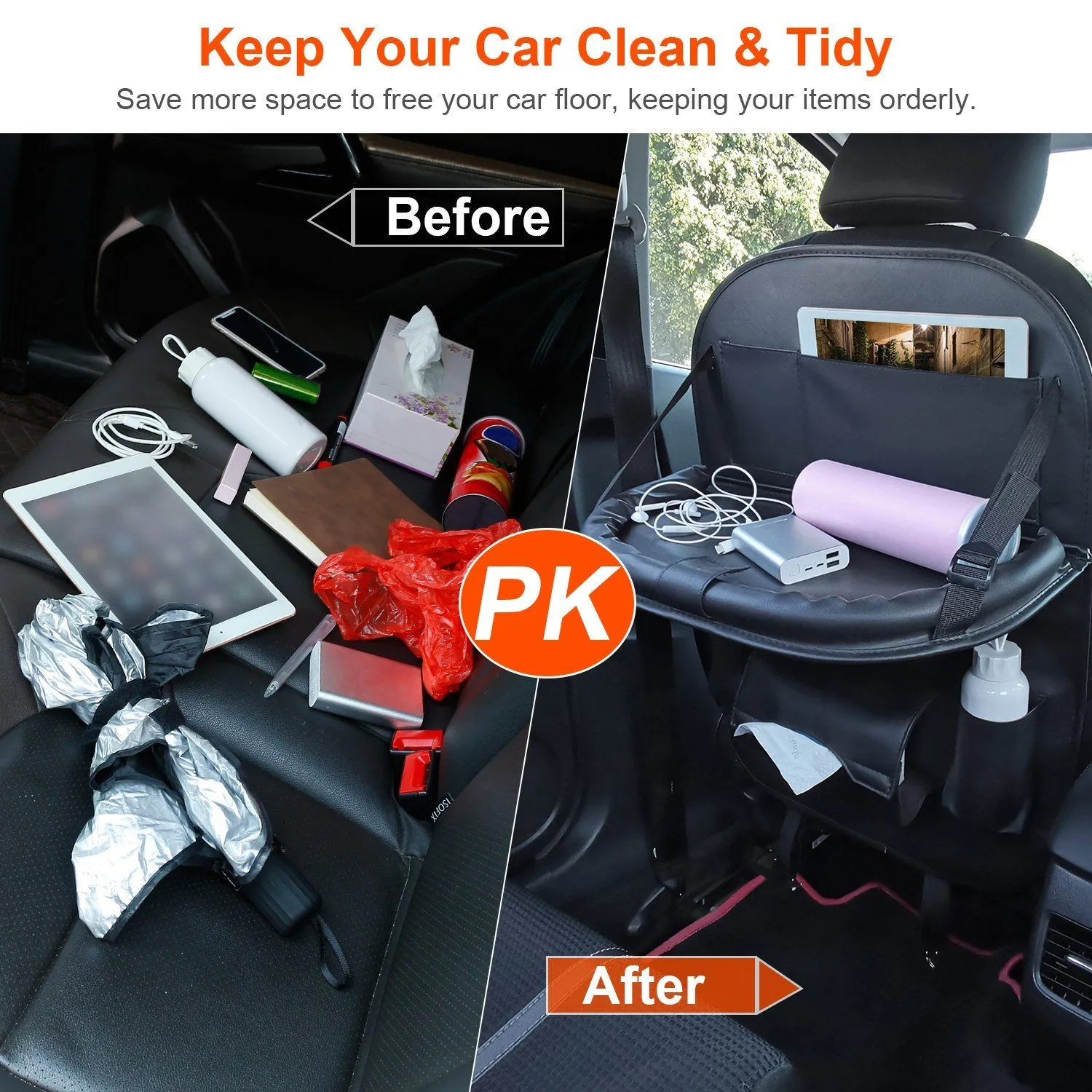 Car Back Seat Organizer with Foldable Table Tray 8 Pockets