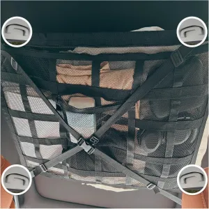 Car Ceiling Cargo Net with 2 Pockets - 35.4"x25.6" Cross-Strap Reinforced Double-Layer Mesh Organizer, Adjustable for SUVs, Minivans - Road Trips, Camping, Commuting Storage Organization