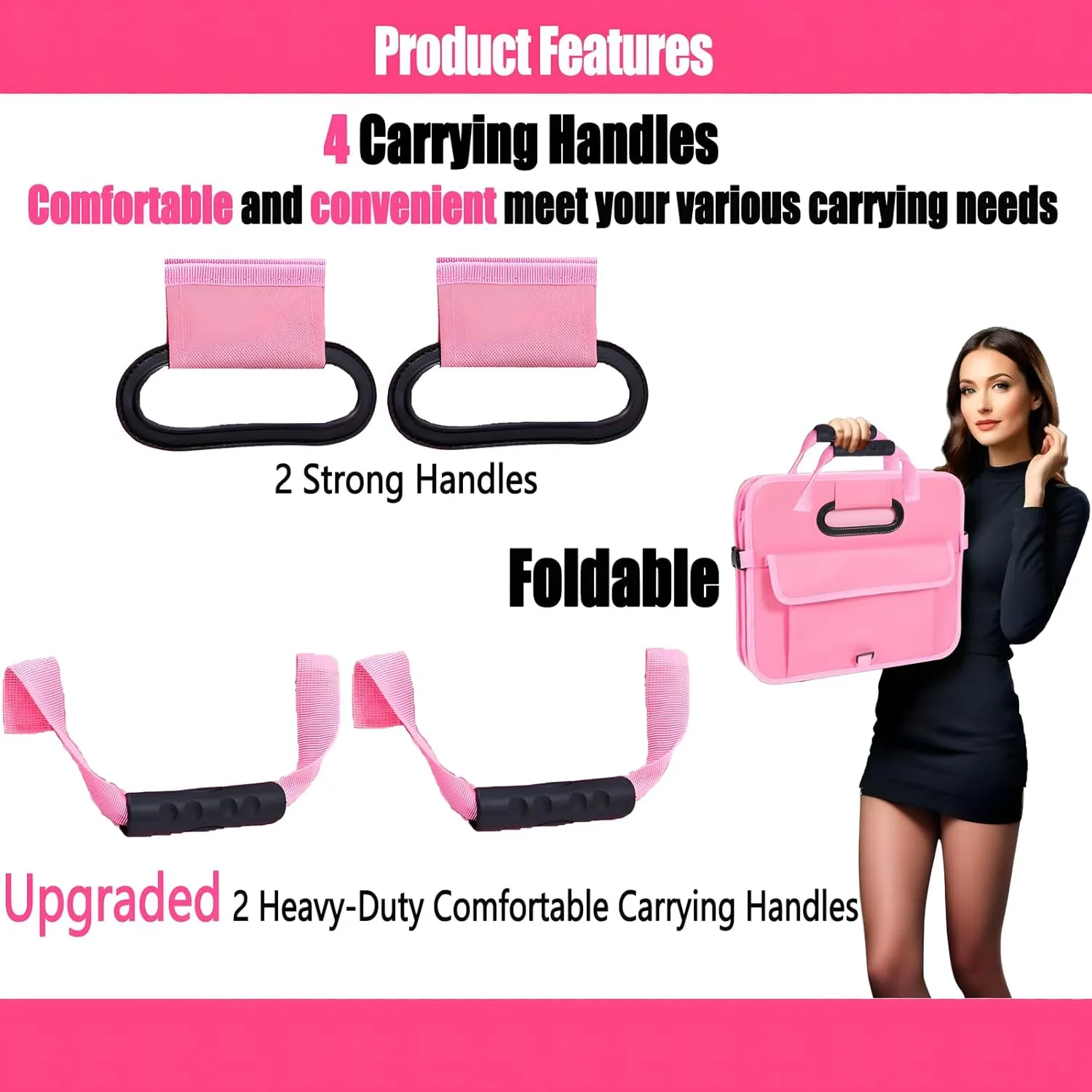 Car Suv Trunk Organizer,Sturdy Storage Organizer for Car Accessories,Tools,Sundries.Upgraded 4 Carrying Handles,72L,Foldable,Waterproof,Multi Compartment,2 Straps for Fixation(Pink)