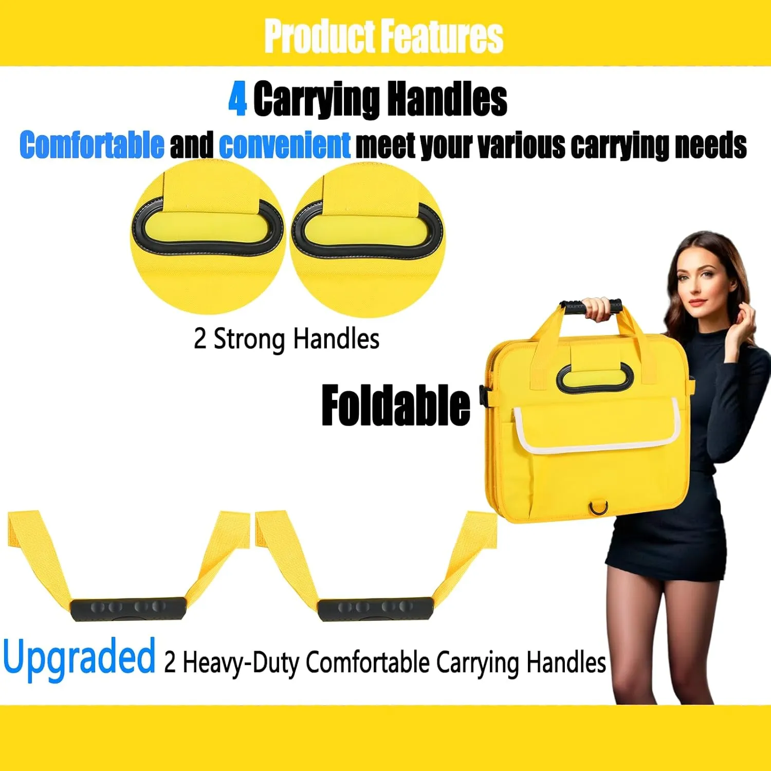 Car Suv Trunk Organizer,Sturdy Storage Organizer for Car Accessories,Tools,Sundries.Upgraded 4 Carrying Handles,72L,Foldable,Waterproof,Multi Compartment,2 Straps for Fixation(Yellow)