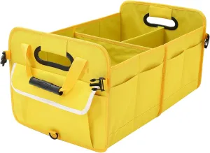 Car Suv Trunk Organizer,Sturdy Storage Organizer for Car Accessories,Tools,Sundries.Upgraded 4 Carrying Handles,72L,Foldable,Waterproof,Multi Compartment,2 Straps for Fixation(Yellow)