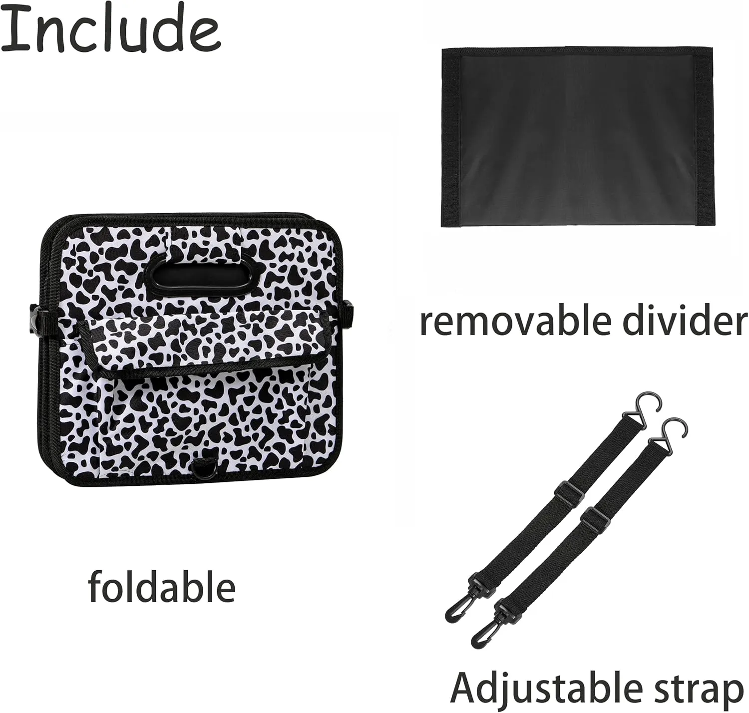 Car Trunk Organizer Car Storage Organizer Collapsible Multi Compartment Car Organizer Adjustable Straps Car Organizer for SUV(Cow)