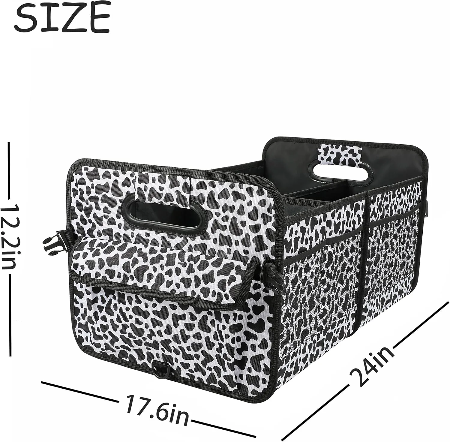 Car Trunk Organizer Car Storage Organizer Collapsible Multi Compartment Car Organizer Adjustable Straps Car Organizer for SUV(Cow)