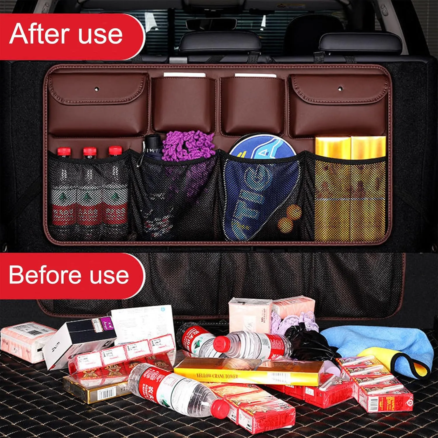Car Trunk Organizer, Super Capacity Vehicle Hanging Back Seat Cargo Storage Bag, Compatible with Dodge Nitro,C1 Beige