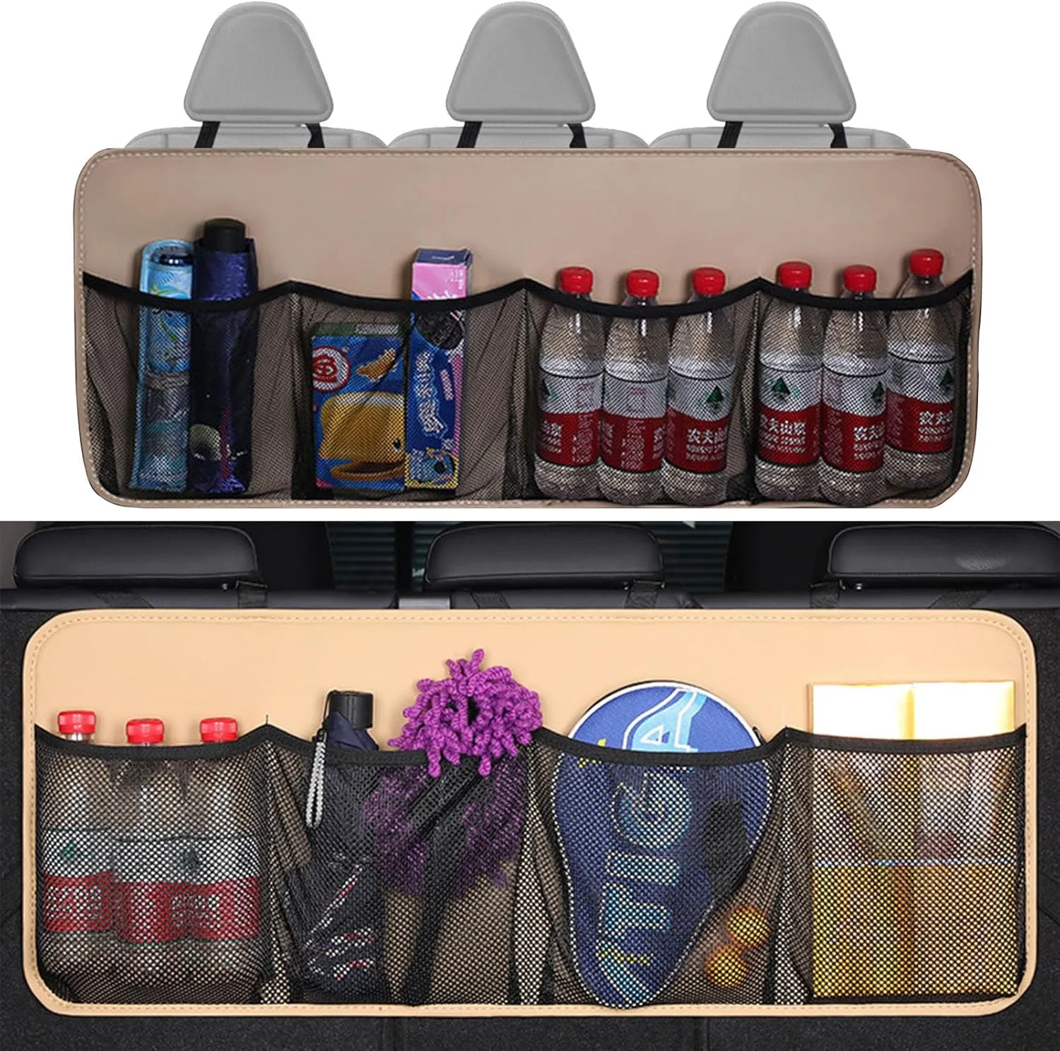 Car Trunk Organizer, Super Capacity Vehicle Hanging Back Seat Cargo Storage Bag, Compatible with Dodge Nitro,C1 Beige