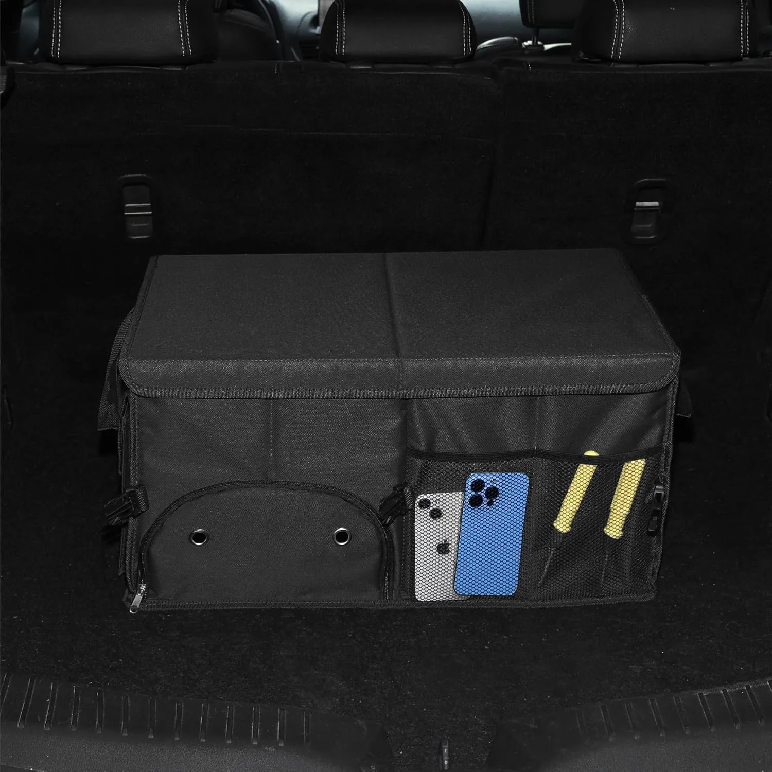 Car Trunk Organizer with Lid Car Storage Organizer Collapsible Multi Compartment Car Organizerwith shoe bag for SUV(Black)