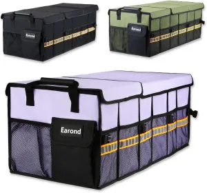 Car Trunk Organizer with Lid,Collapsible Car Storage Organizer with Multi Compartments and Securing Straps for SUV,Sedan,Jeep-Cyan