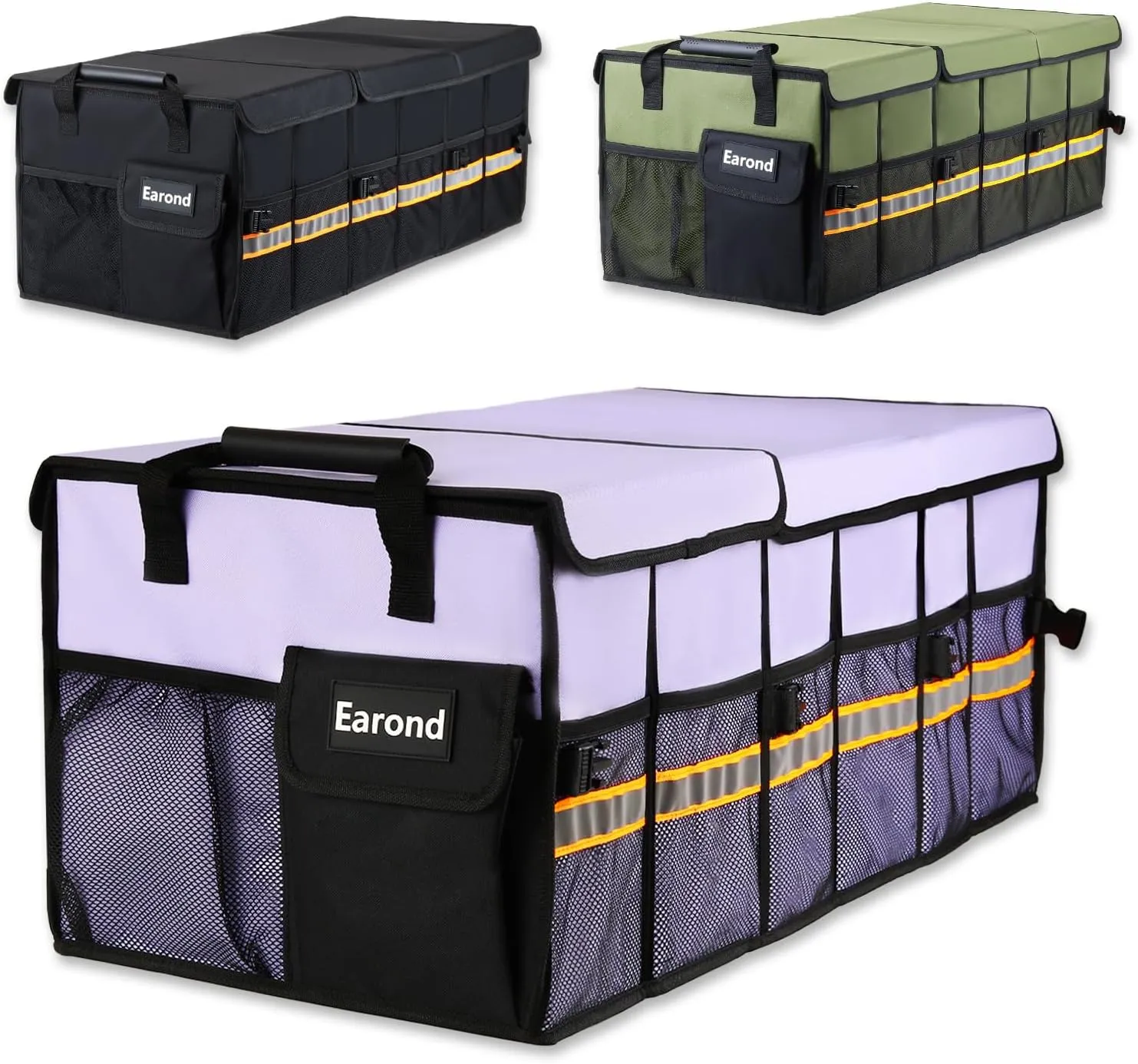 Car Trunk Organizer with Lid,Collapsible Car Storage Organizer with Multi Compartments and Securing Straps for SUV,Sedan,Jeep-Cyan