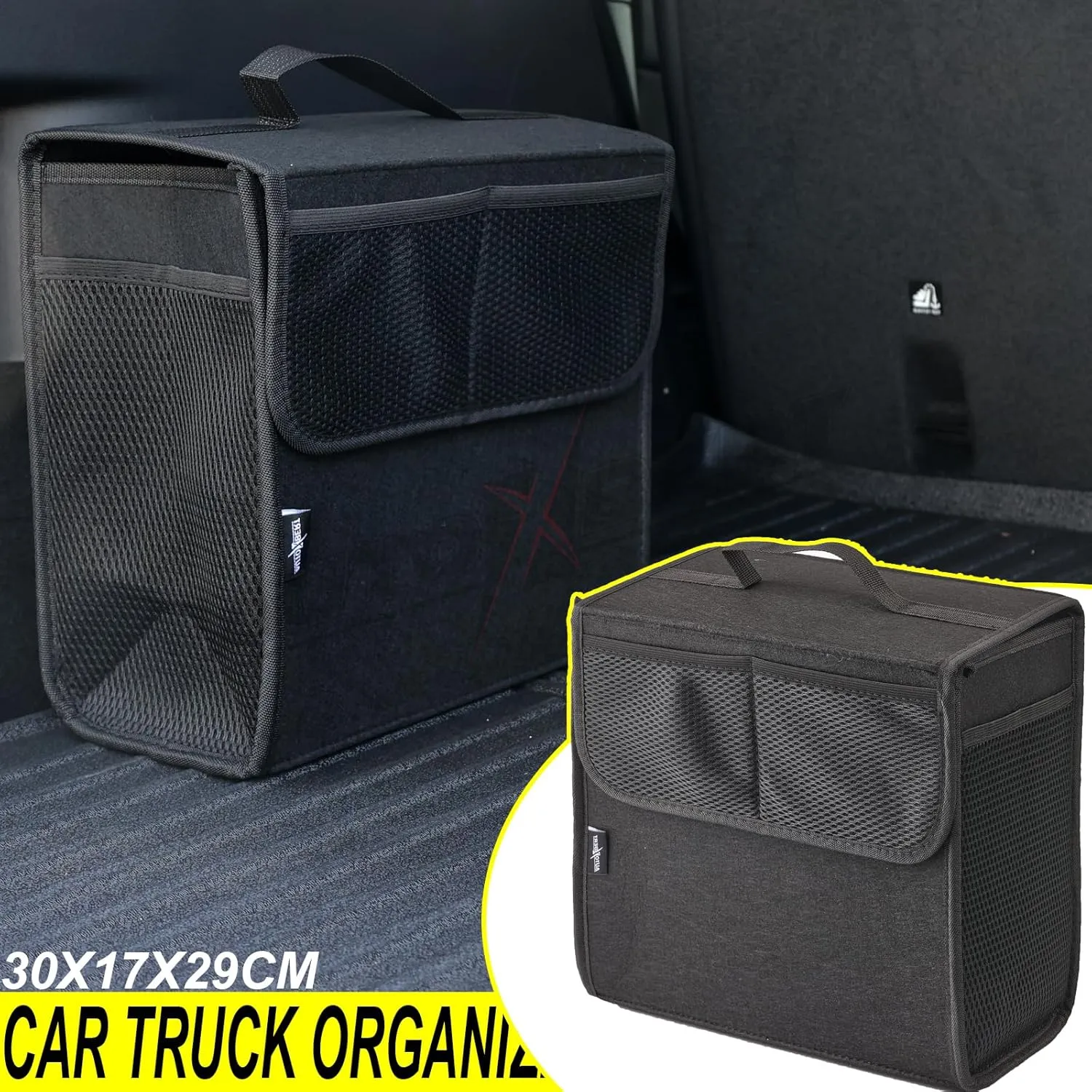 Car Trunk Organizer,Soft Felt Car Bag Organizer 12x7x12 inch Folding,for Honda CRV Civic Accord Ford Focus Fusion Toyota RAV4 Jeep SUV/Truck/Sedan/Van