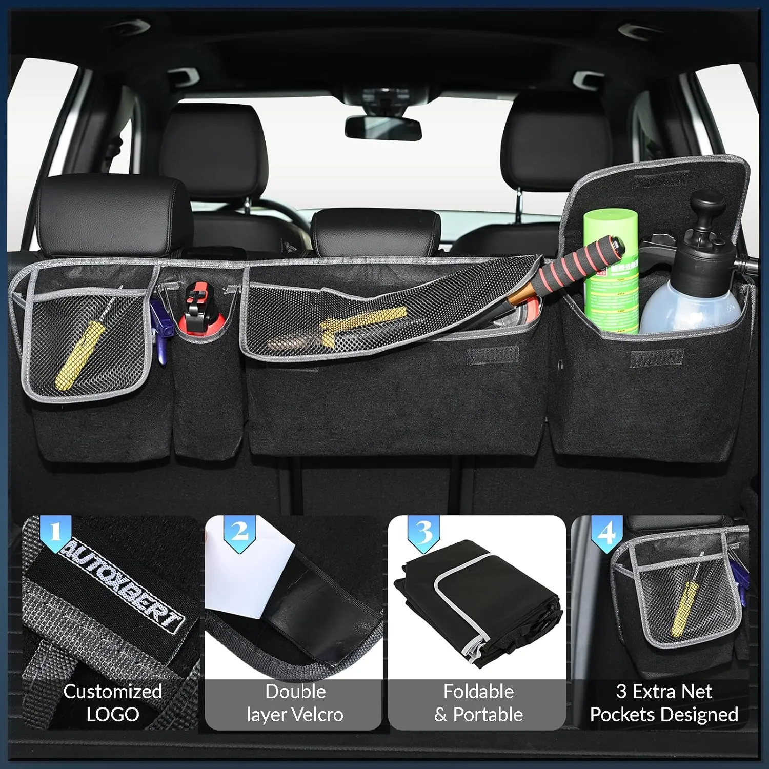 Car Trunk Organizer,Soft Felt Car Bag Organizer 35x10x4.7 inches Folding,for Honda CRV Civic Accord Ford Focus Fusion Toyota RAV4 Jeep SUV/Truck/Sedan/Van