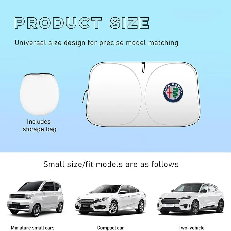 Car Windshield Sun Shade for Alfa Romeo Giulia Giulietta 147 159, Foldable Front Window Sunshade Sun Visor Protector with Organizer Bag Window Sunshade for Windshield Cover Car Accessories