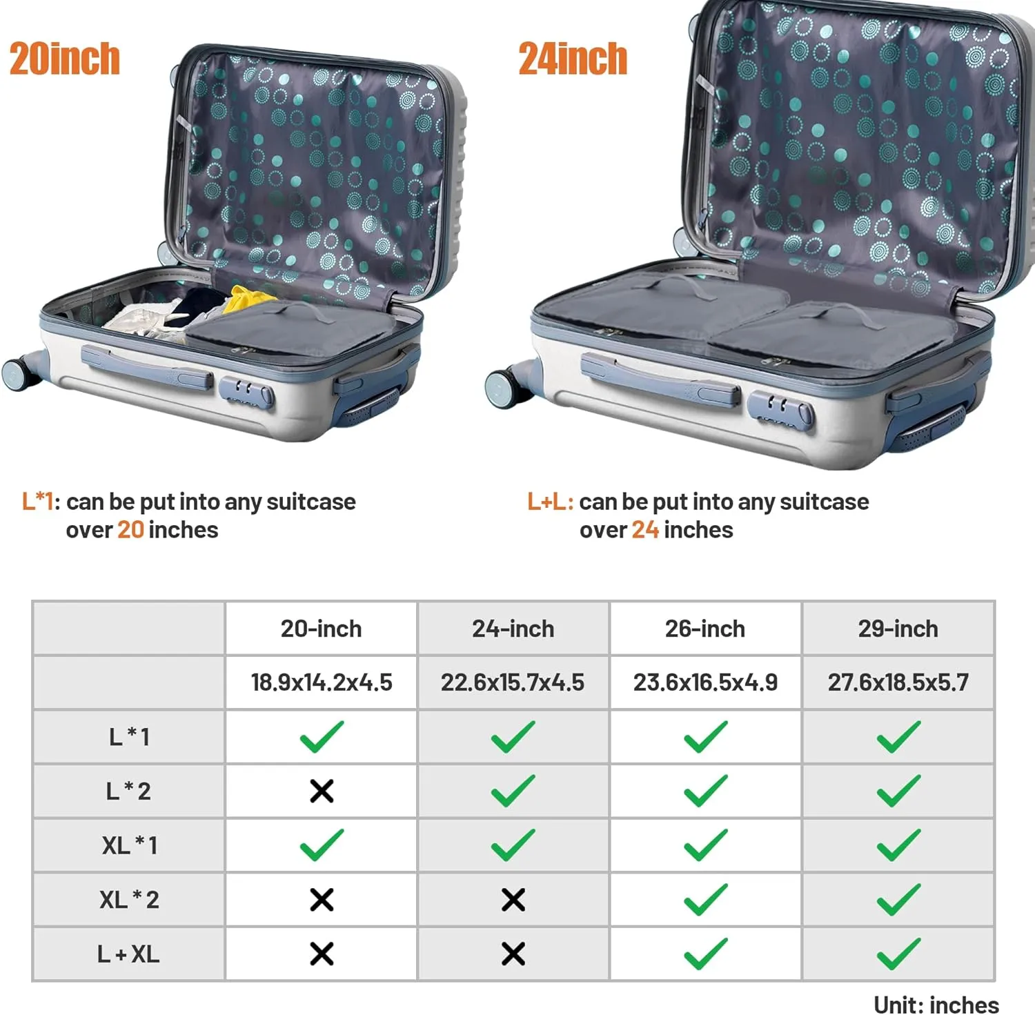 Caroeas Portable Hanging Travel Shelves Bag Suitcase Organizer Carry-on Closet Packing Cubes for Travel, 4-Shelf Suitcase Closet with 2 Hooks, Large Capacity, Gray