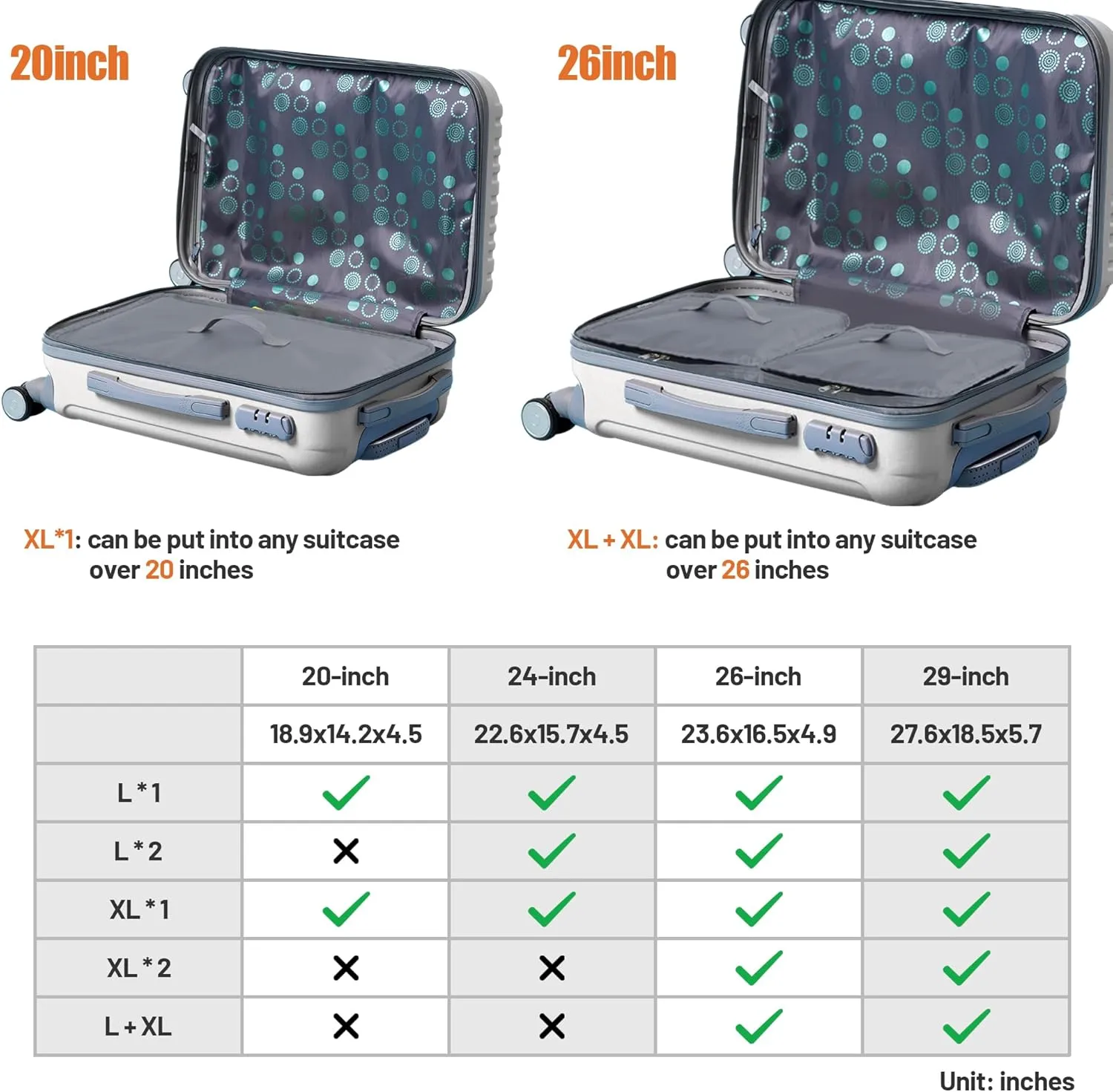 Caroeas Portable Hanging Travel Shelves Bag Suitcase Organizer Carry-on Closet Packing Cubes for Travel, 4-Shelf Suitcase Closet with 2 Hooks, X-Large Capacity, Gray