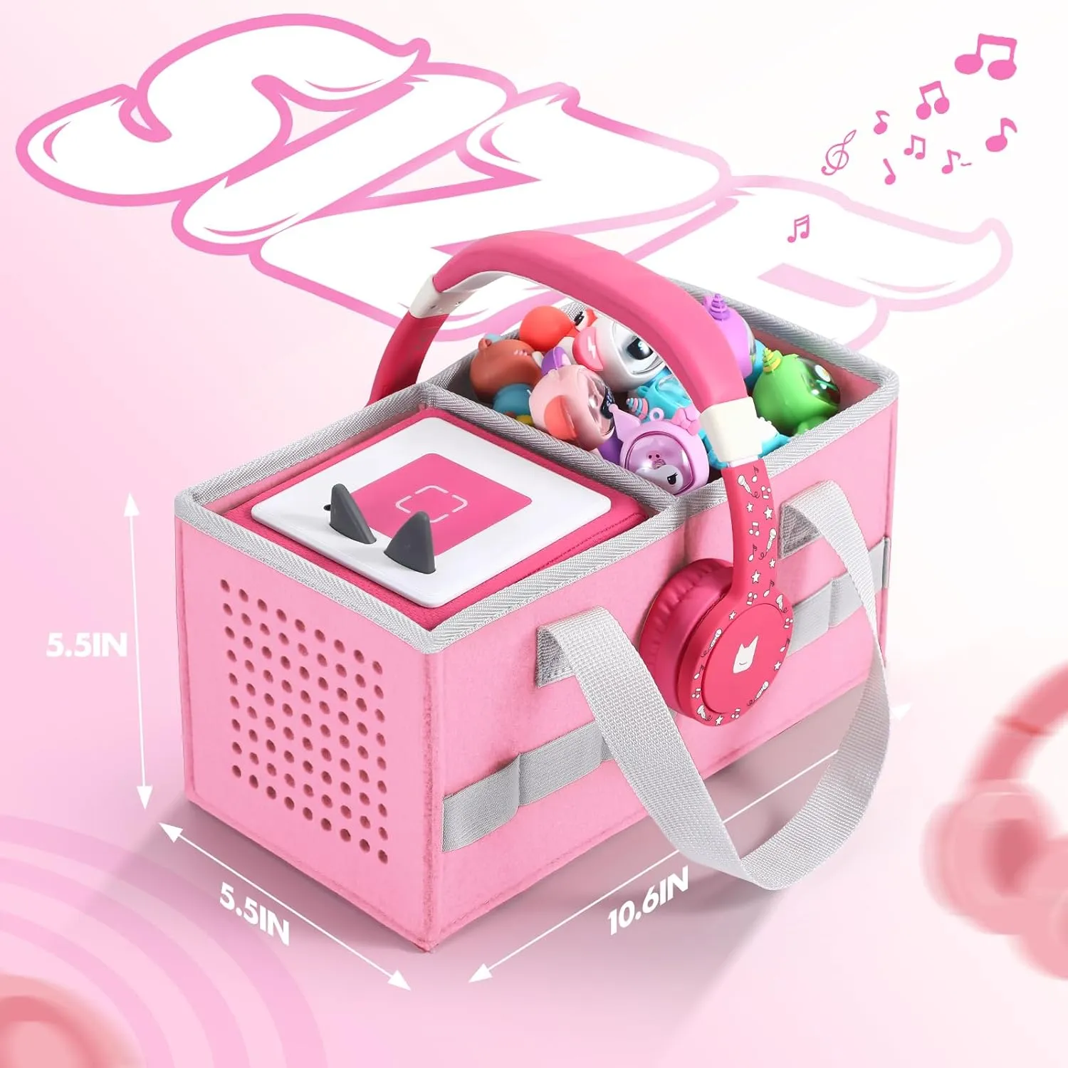 Carrying Case for Toniebox Starter Set and Tonies Figurines, Felt Organizer Travel Bag with Strap for Tonies Box, Travel Cloth Musical Toy Folding Bag for Toniebox Accessories