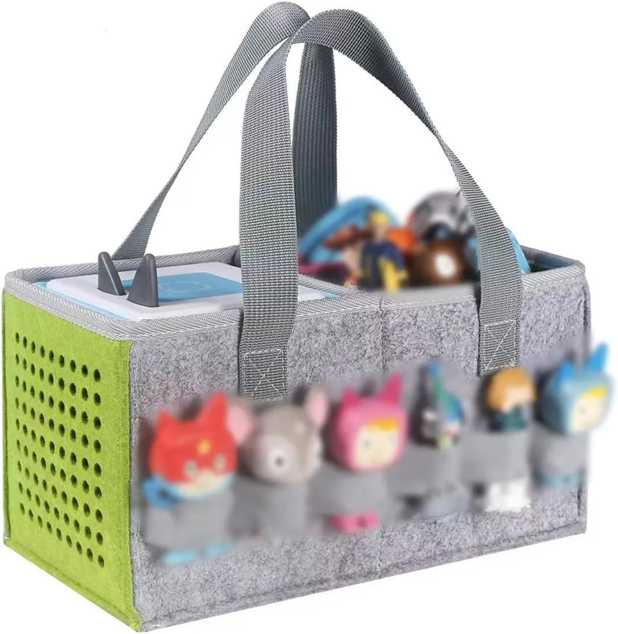 Carrying Case for Tonies Starter Set & Storage Bag for Tonies Figurine, Home Outdoor Hand Bag for Tonies Audio Player and Dolls Musical Toy Folding Bag for Kids Toniebox Accessories (Gray Green)