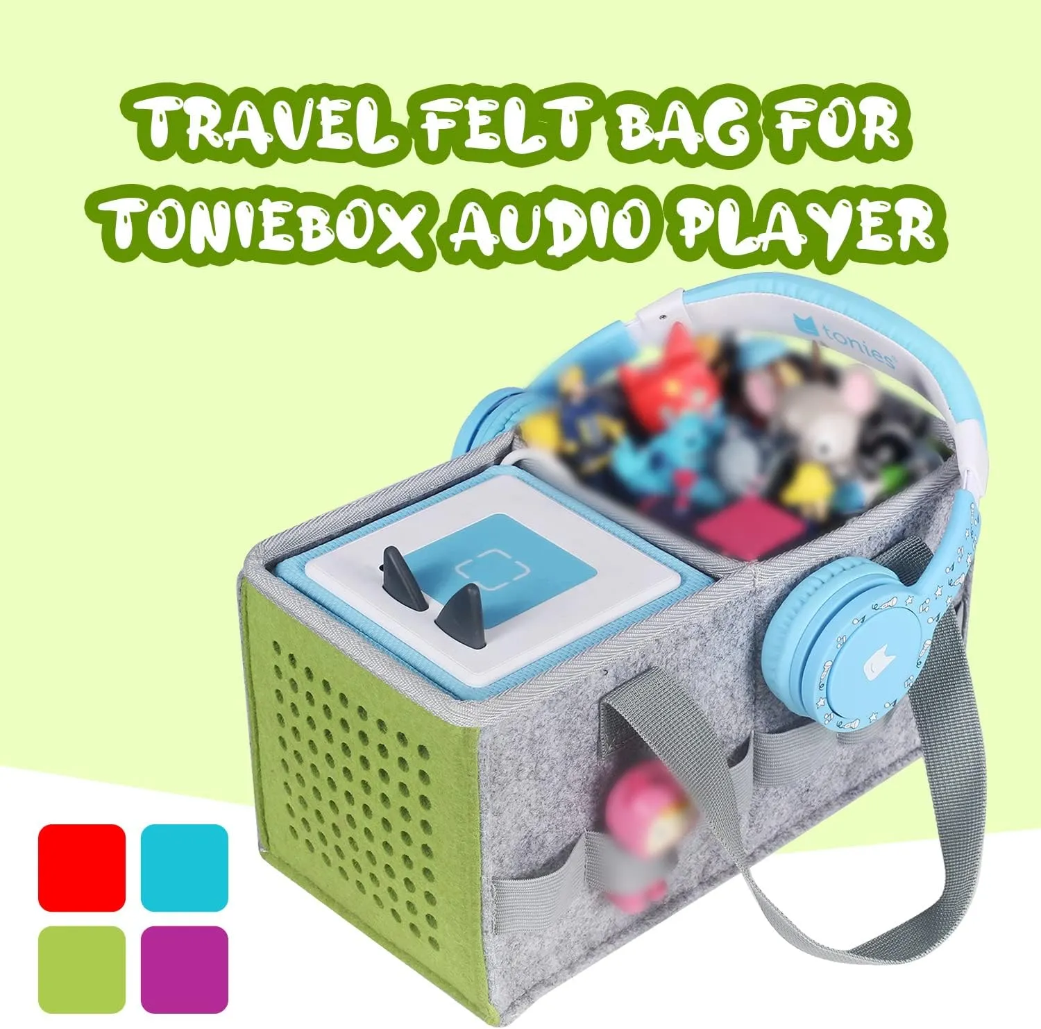 Carrying Case for Tonies Starter Set & Storage Bag for Tonies Figurine, Home Outdoor Hand Bag for Tonies Audio Player and Dolls Musical Toy Folding Bag for Kids Toniebox Accessories (Gray Green)