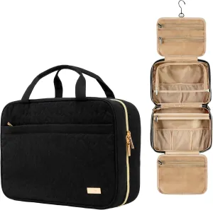 Carrywell (Not Made In China) Hanging Toiletry Bag For Women, Travel Toiletry Organizer, Water-Resistant Cosmetic Organizer for Accessories, Shampoo, Full-size Containers (Black, Medium)