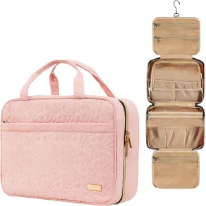 Carrywell (Not Made In China) Hanging Toiletry Bag For Women, Travel Toiletry Organizer, Water-Resistant Cosmetic Organizer for Accessories, Shampoo, Full-size Containers (Pink, Medium)