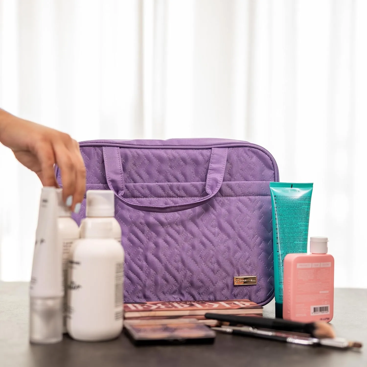Carrywell (Not Made In China) Hanging Toiletry Bag For Women, Travel Toiletry Organizer, Water-Resistant Cosmetic Organizer for Accessories, Shampoo, Full-size Containers (Purple, Medium)