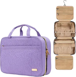 Carrywell (Not Made In China) Hanging Toiletry Bag For Women, Travel Toiletry Organizer, Water-Resistant Cosmetic Organizer for Accessories, Shampoo, Full-size Containers (Purple, Medium)
